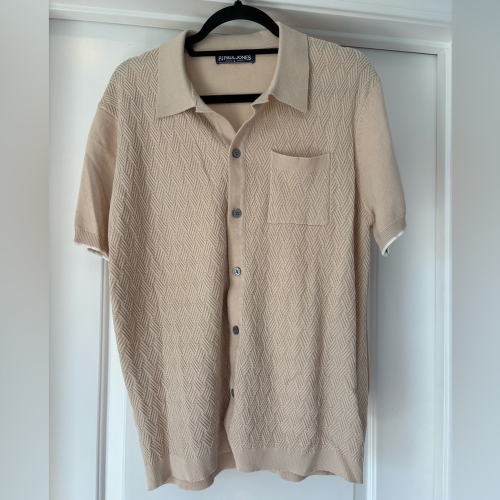 Royal Bones Men's Beige Textured Button Down Shirt